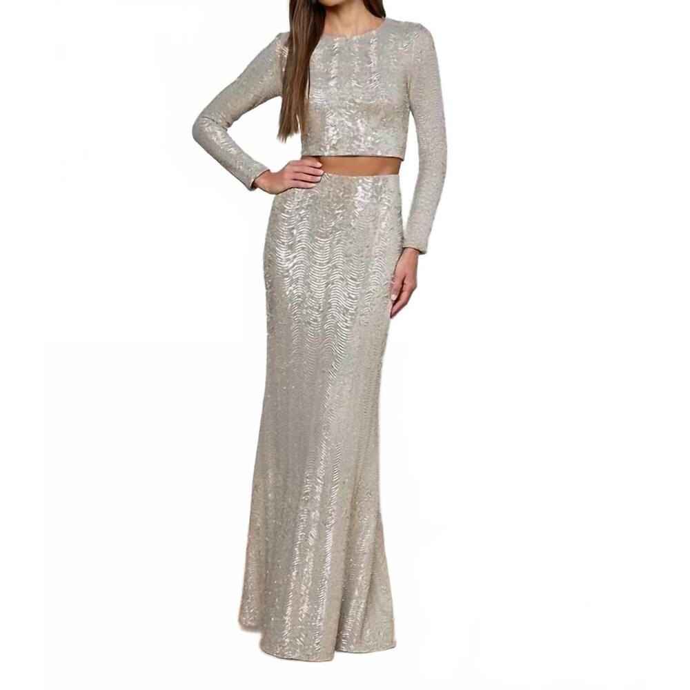 NEW L'AGENCE zeta maxi skirt in silver sequin swirl - Picture 5 of 5
